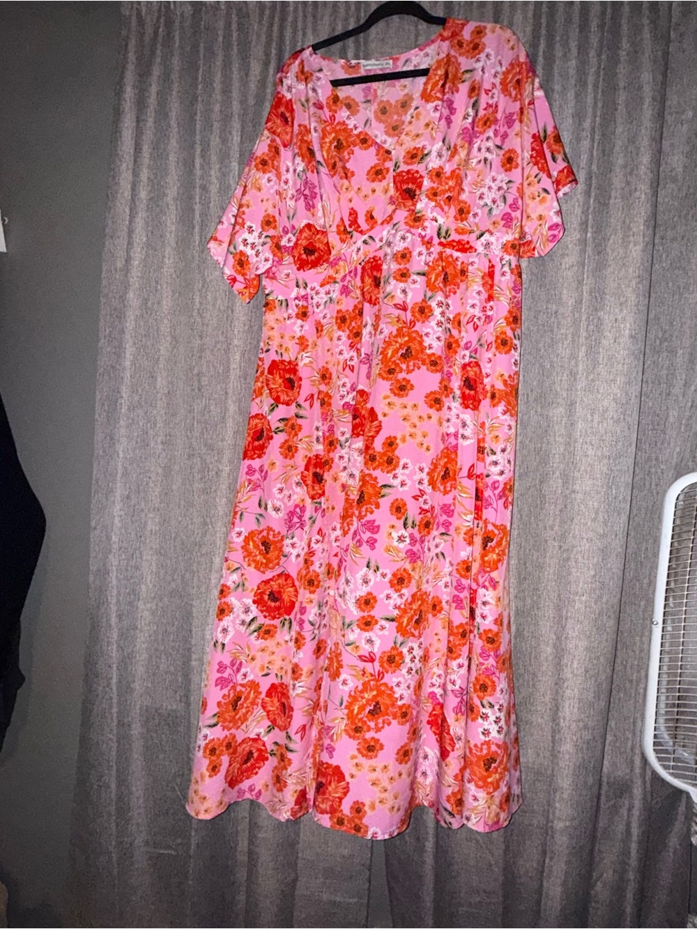 RusttyDustty Pink Floral Maxi Dress with Orange Roses
